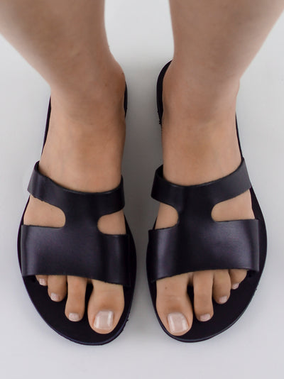 SANDALS BLACK LEATHER HANDMADE IN GREECE