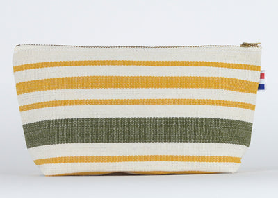 POUCH YELLOW GREEN STRIPES HANDMADE IN FRANCE