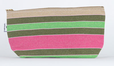 POUCH PINK GREEN TAN STRIPES HANDMADE IN FRANCE